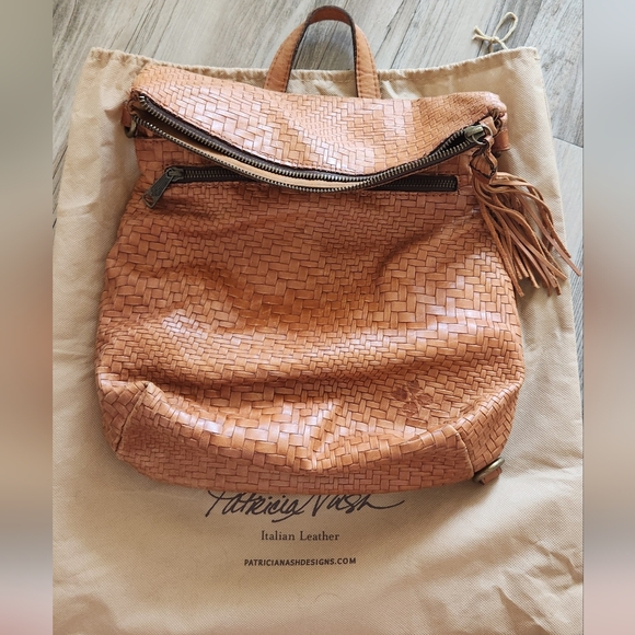 Patricia Nash Luzille Brown Woven Leather Convertible Backpack Crossbody Bag - Picture 1 of 4